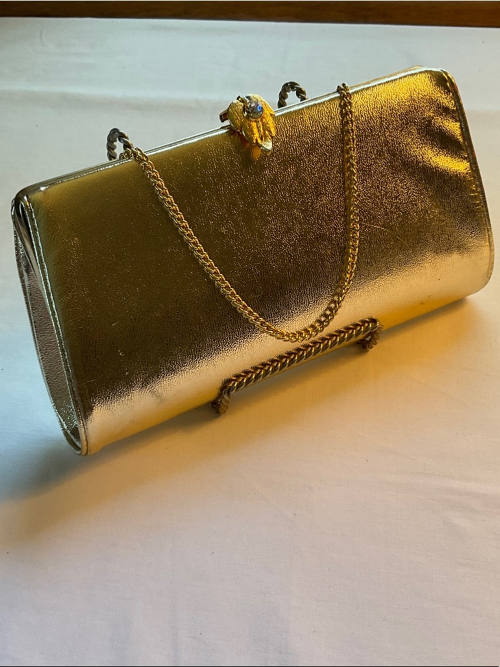 Metallic Gold Evening Clutch with Chain Strap